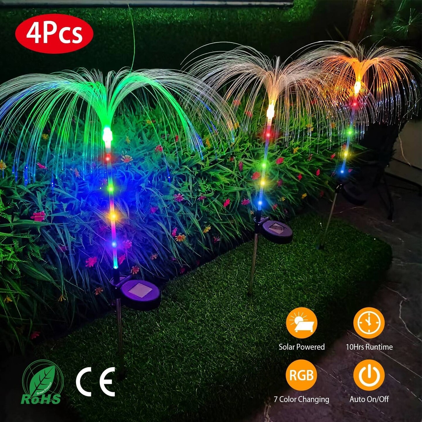 4Pcs Solar Powered Jellyfish Lights Waterproof Color Changing Outdoor Lamps