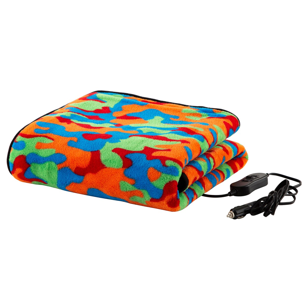Stalwart 12V Heated Travel Blanket Camo Fleece 55X43 Portable Auto Electric Throw