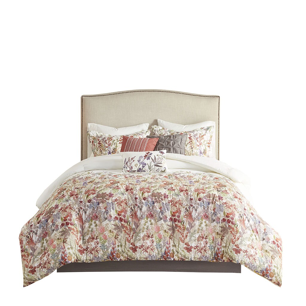Gracie Mills Millicent 7-Piece Watercolor Floral Cotton Comforter Set - Grace-13276