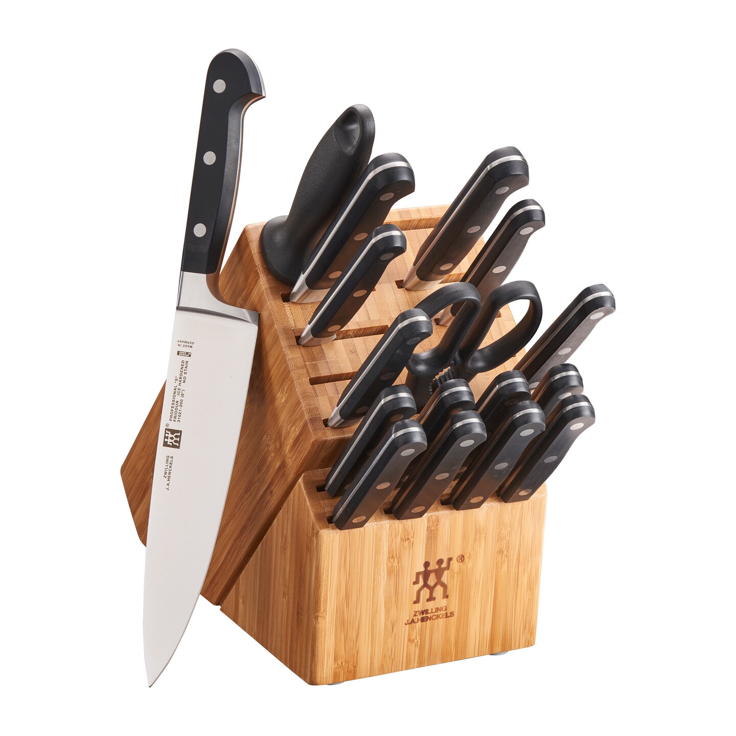 ZWILLING Professional S 18-Piece Knife Block Set, Chef Knife, Serrated Utility Knife, Steak Knife Set, Black