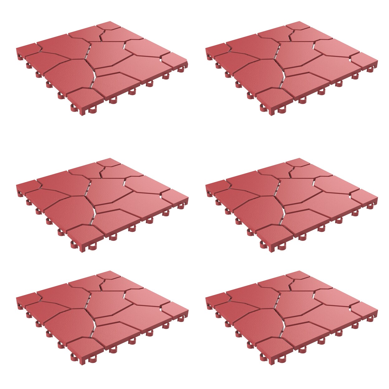 Pure Garden Outdoor Patio Deck Easy Snap Tiles 11.5 x 11.5 Set of 6 Water Drainage Red