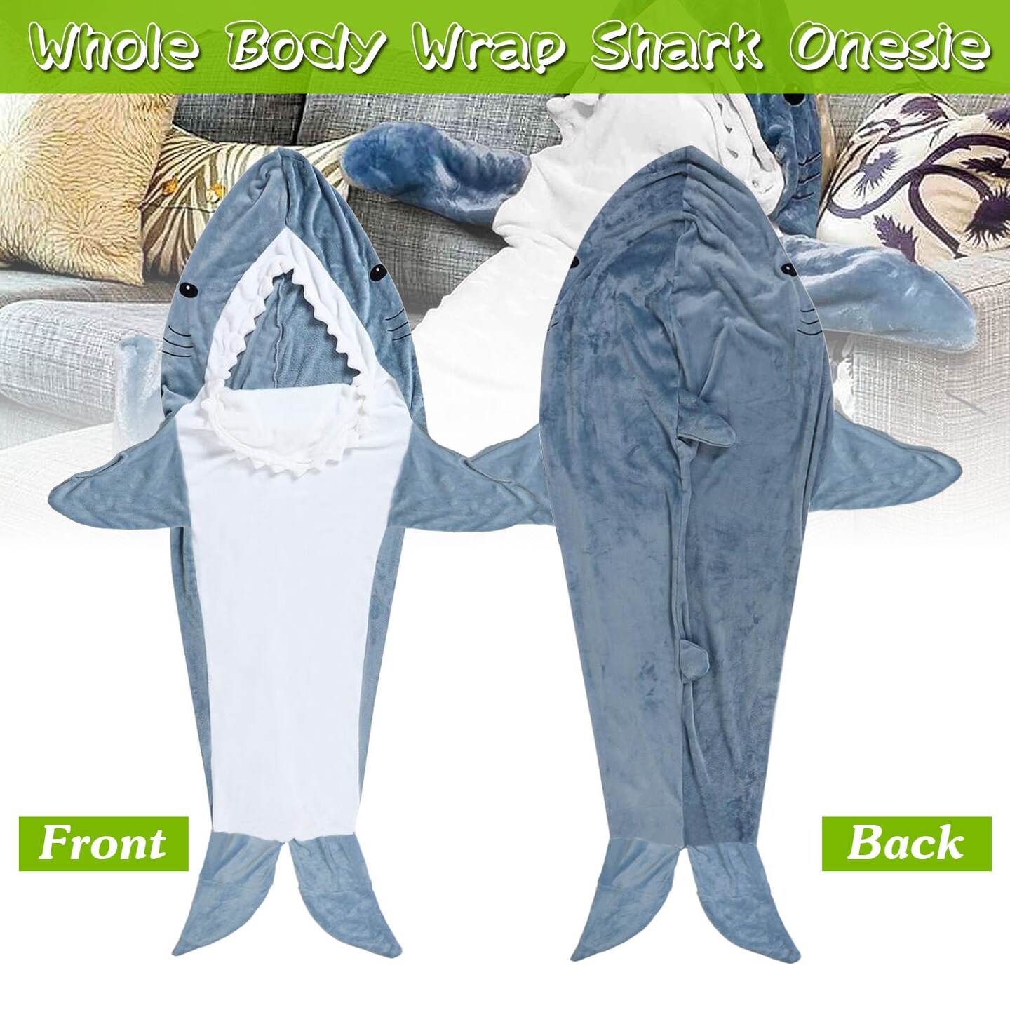 1Pc Wearable Shark Sleeping Bag Shark Onesie Soft Comfortable Flannel Blanket With Zipper
