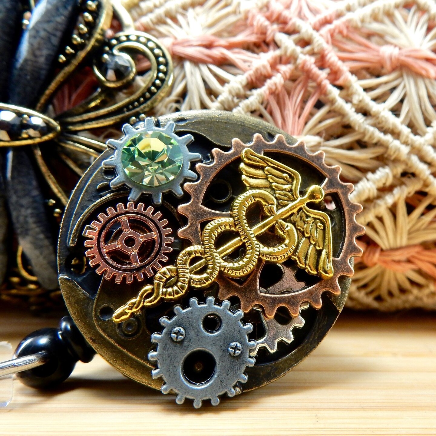 Custom Crystal Badge Reel, Unique Steampunk Nurse Gift, Caduceus Badge