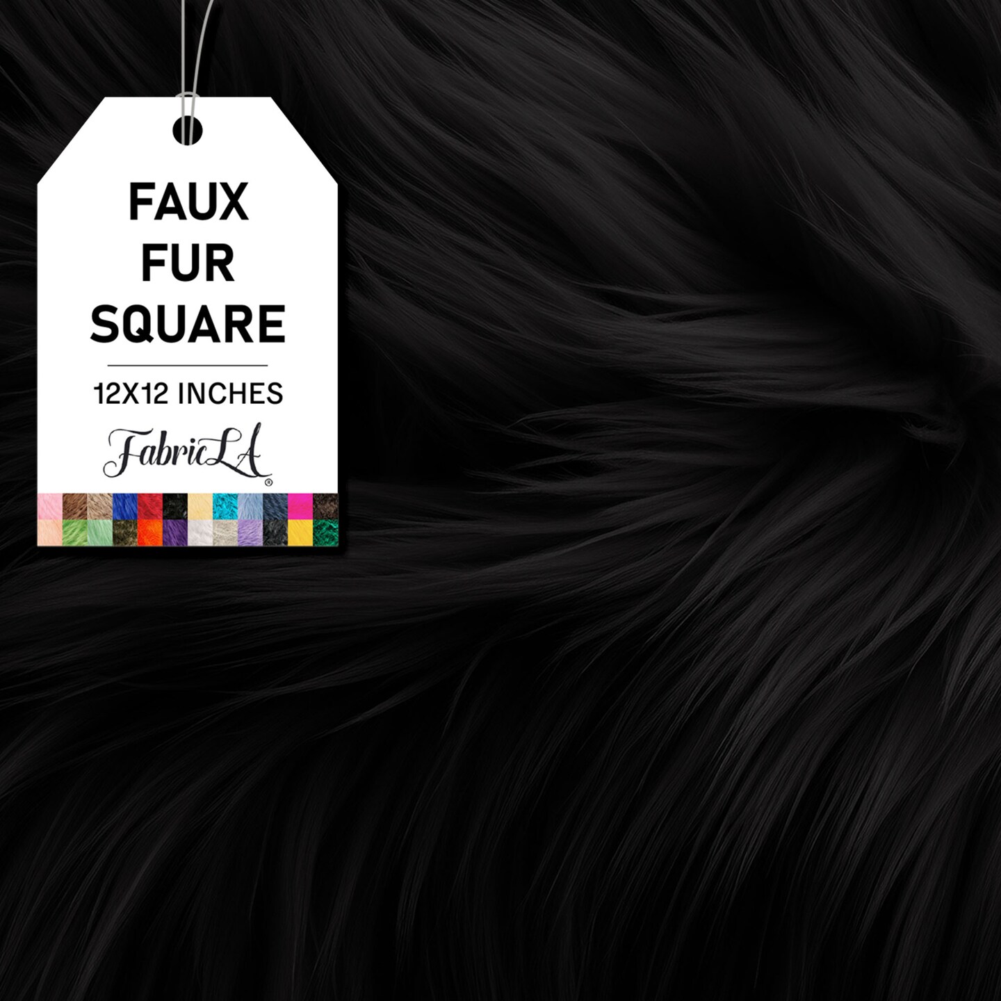 FabricLA | Faux Fur Fabric Square | 12&#x22; X 12&#x22; Inch Wide Pre-Cut Shaggy | Fake Fur Fabric | DIY, Craft Fur Decoration, Fashion Accessory, Hobby | Black