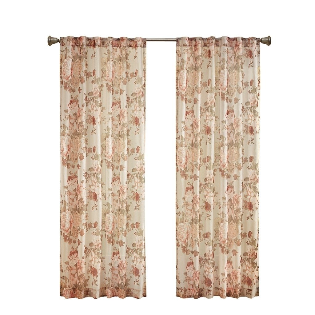 Gracie Mills   Caelum Mauve Floral Print Rod Pocket and Back Tab Voile Sheer Curtain - GRACE-13263