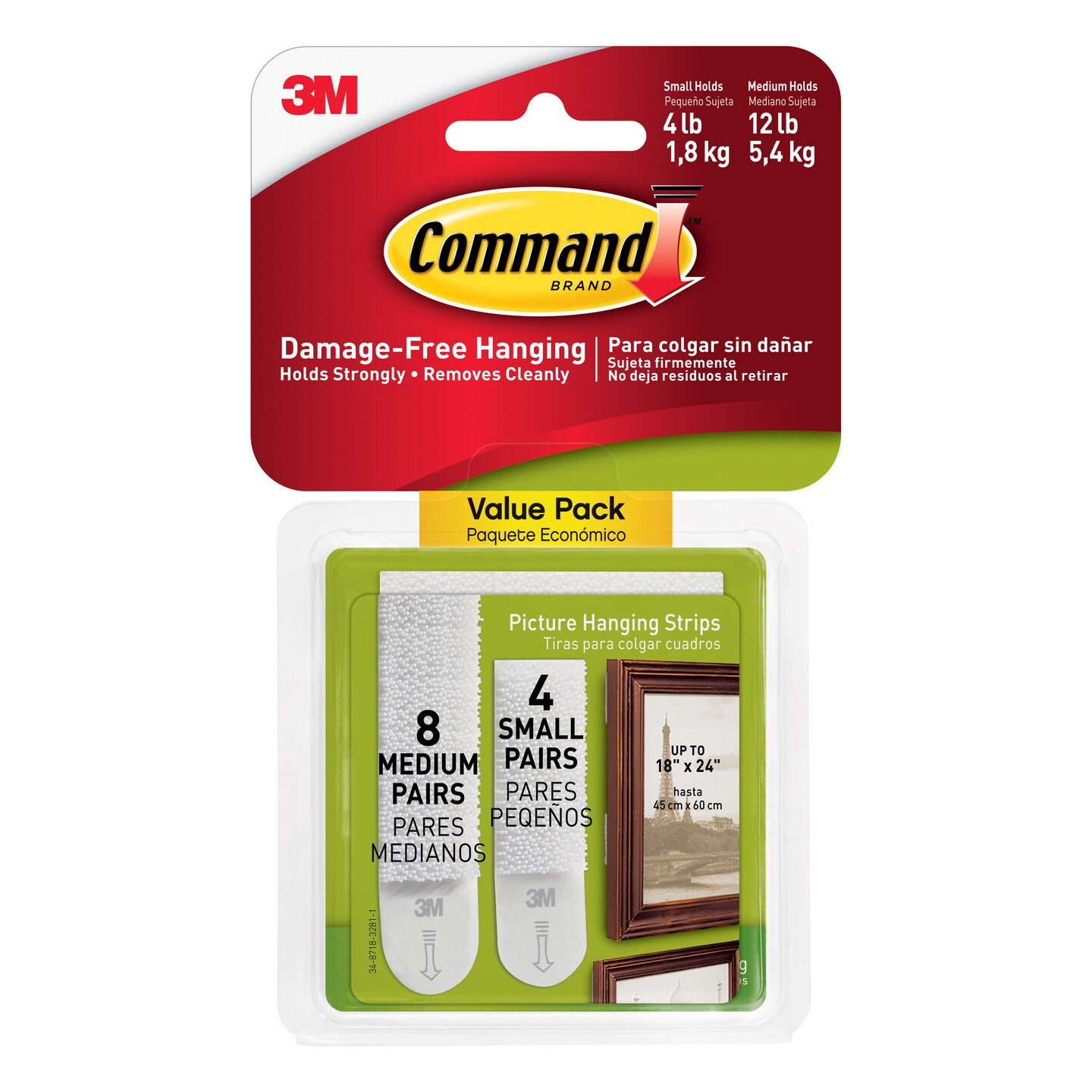 3M Command Picture Hanging Strips, Small &#x26; Medium, White, 12/Pkg.