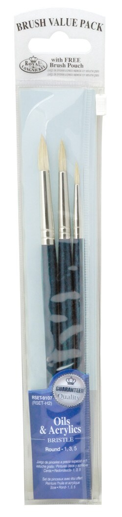 Royal Brush Zip N&#x27; Close Brush Sets, Bristle, 3-Brush Set