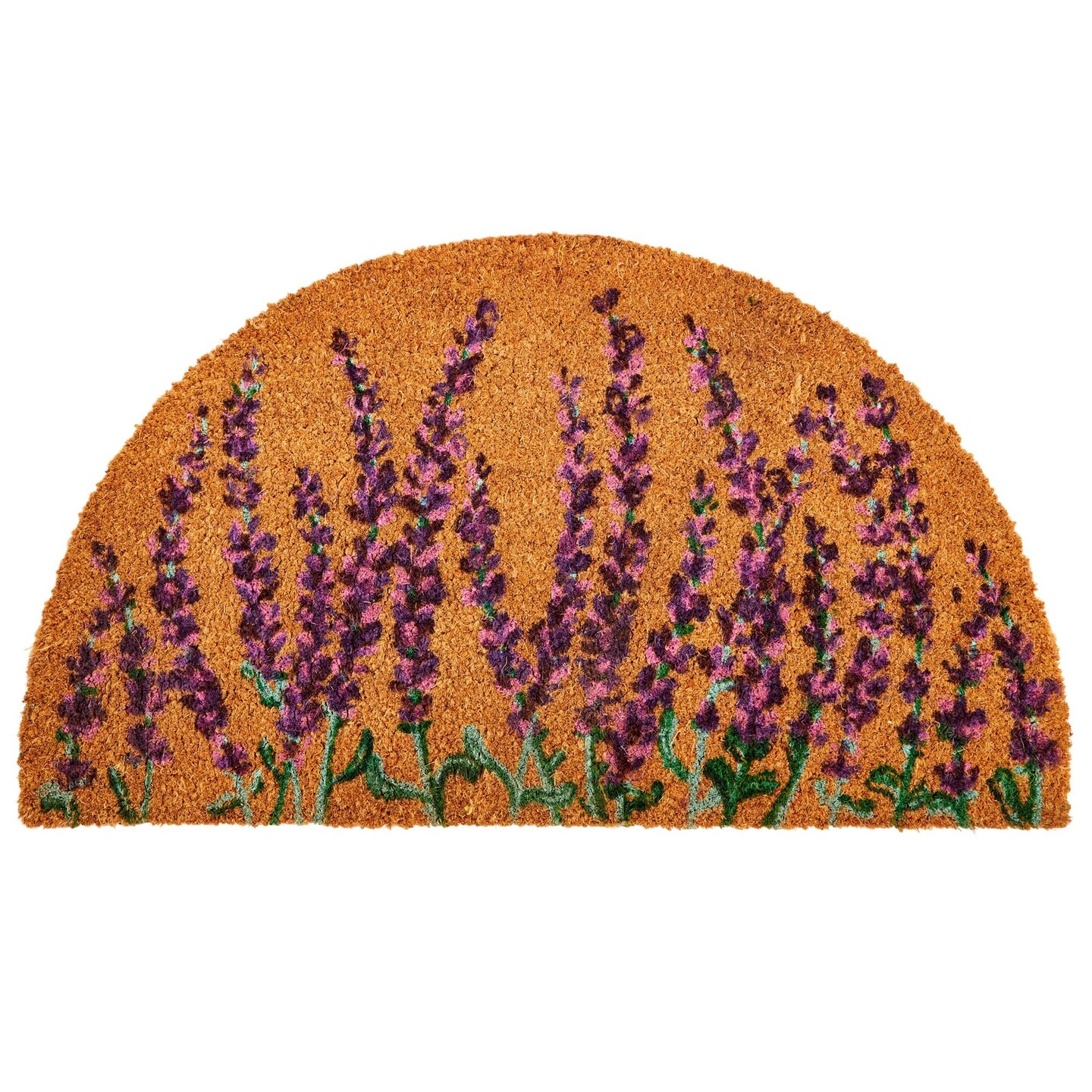 Natural Coco Coir Lavender Flower Door Mat 17 x 30 Inches for Front Door, Half Round Outdoor Mat for Spring Decor