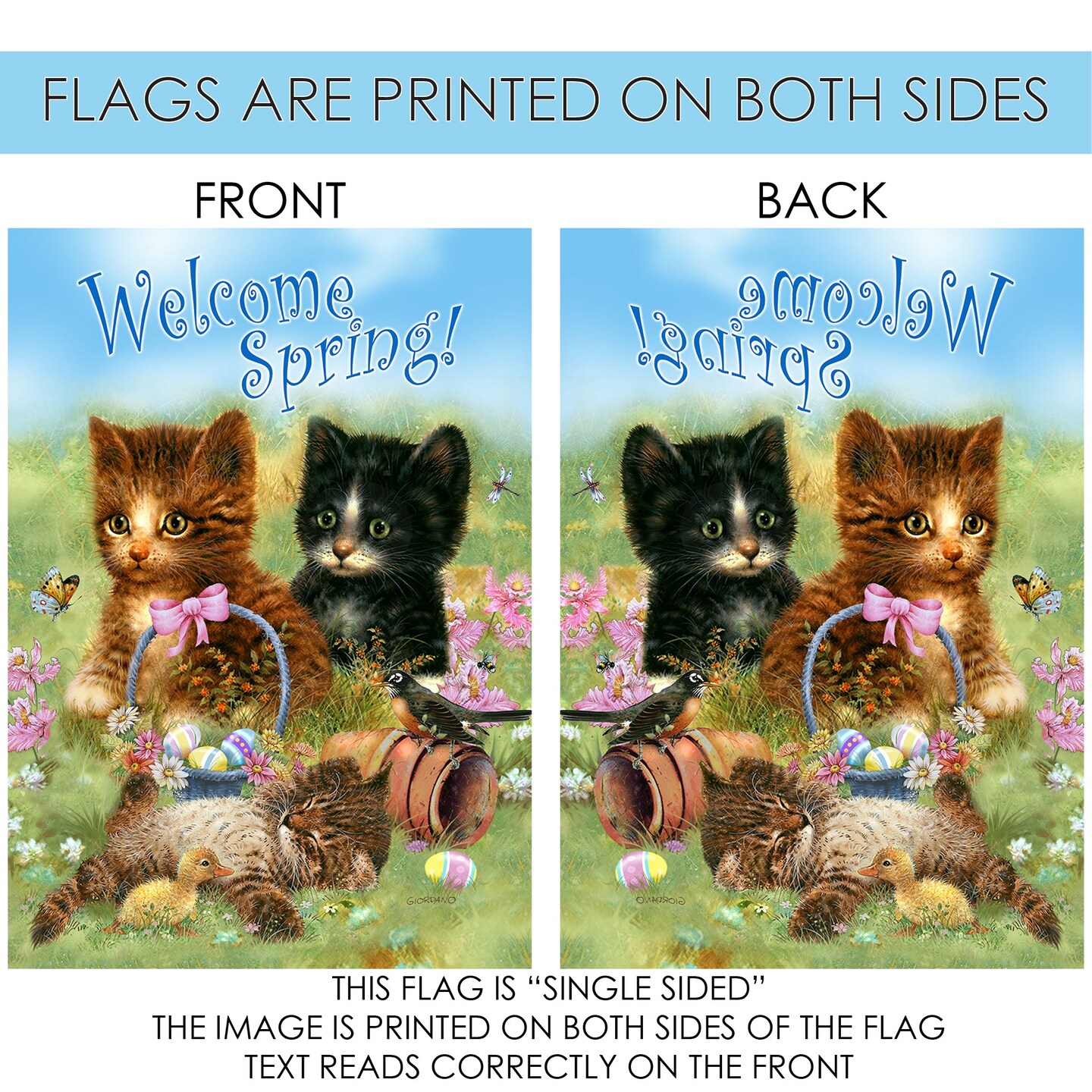Welcome Spring Kittens Decorative Spring Flag