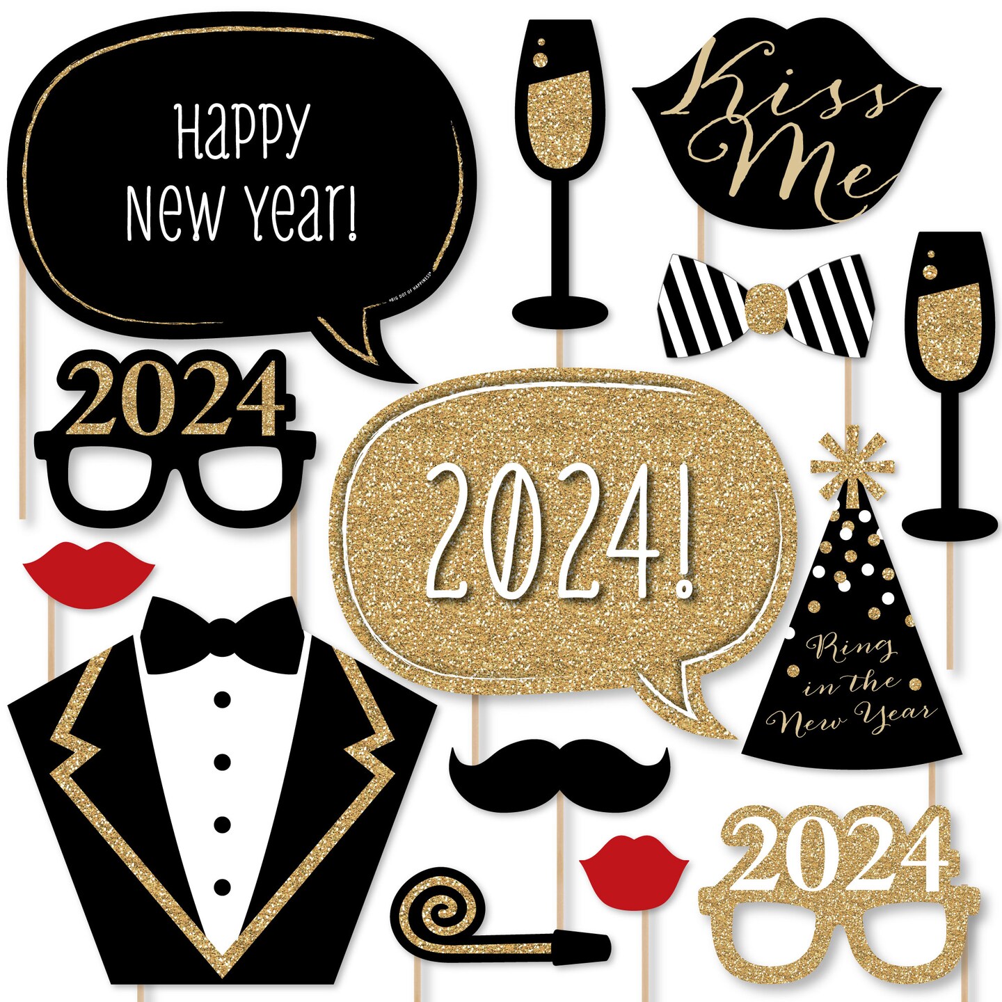 Big Dot of Happiness New Years Eve Party - Gold - 2024 New Year&#x27;s Photo Booth Props Kit - 20 Count