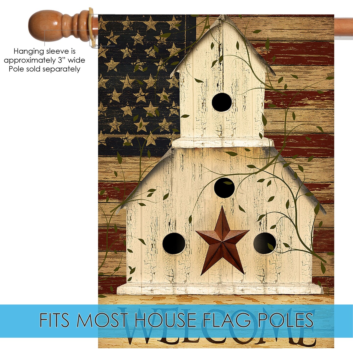 Americana Birdhouse Welcome Decorative Patriotic Flag