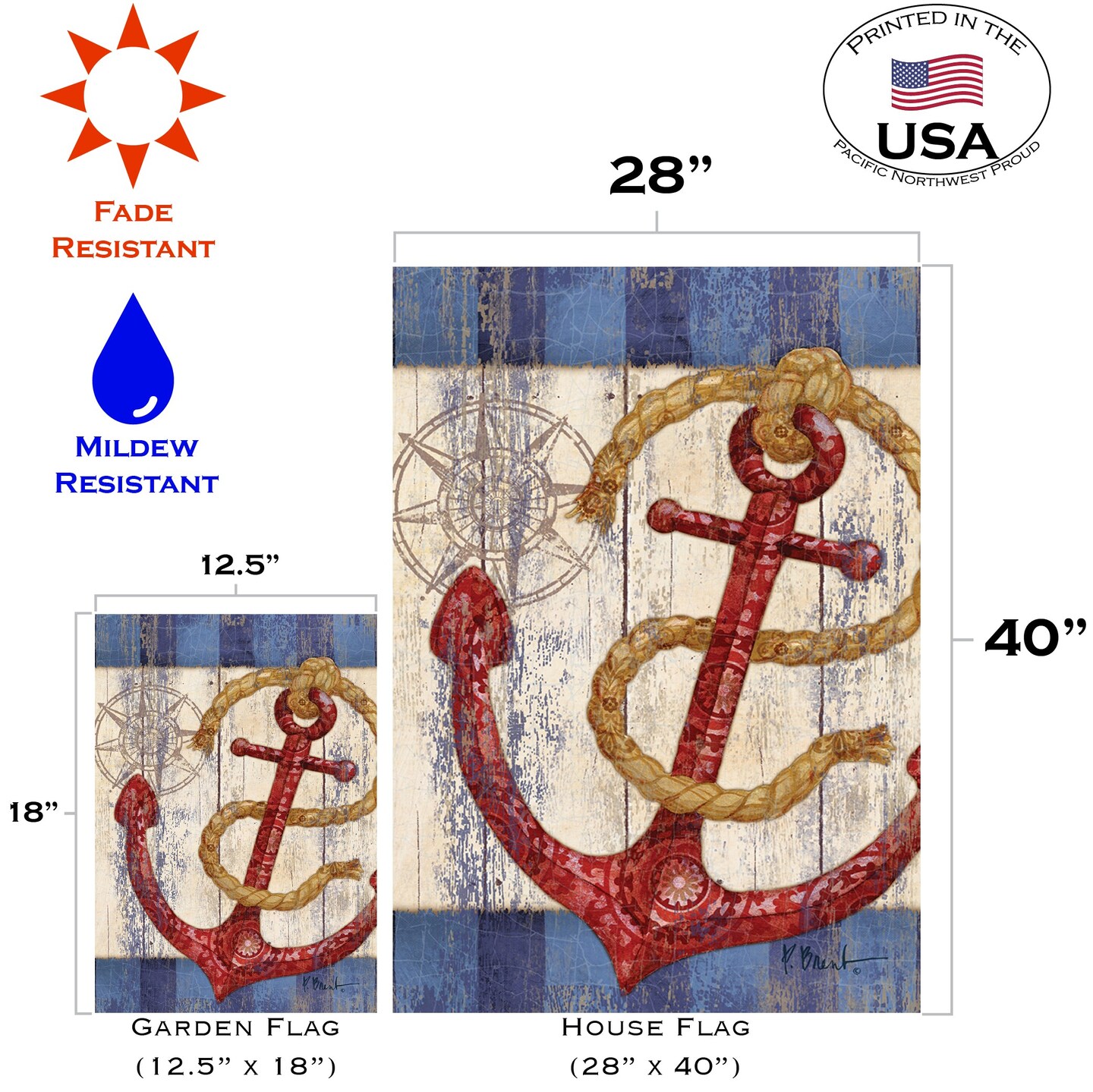 Rustic Anchor And Compass Decorative Boat Flag