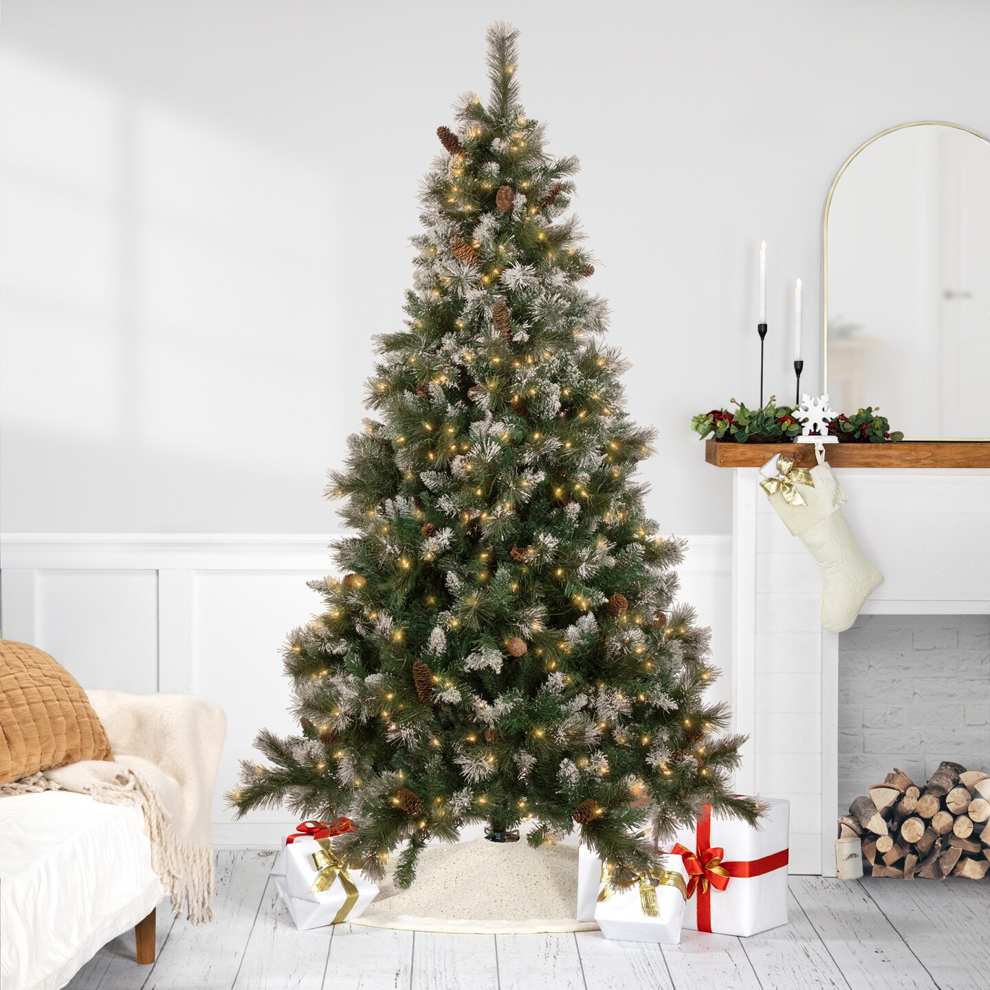 Northlight Real Touch™️ Pre-lit Snow Valley Pine Artificial Christmas Tree - 7.5' - Clear Lights