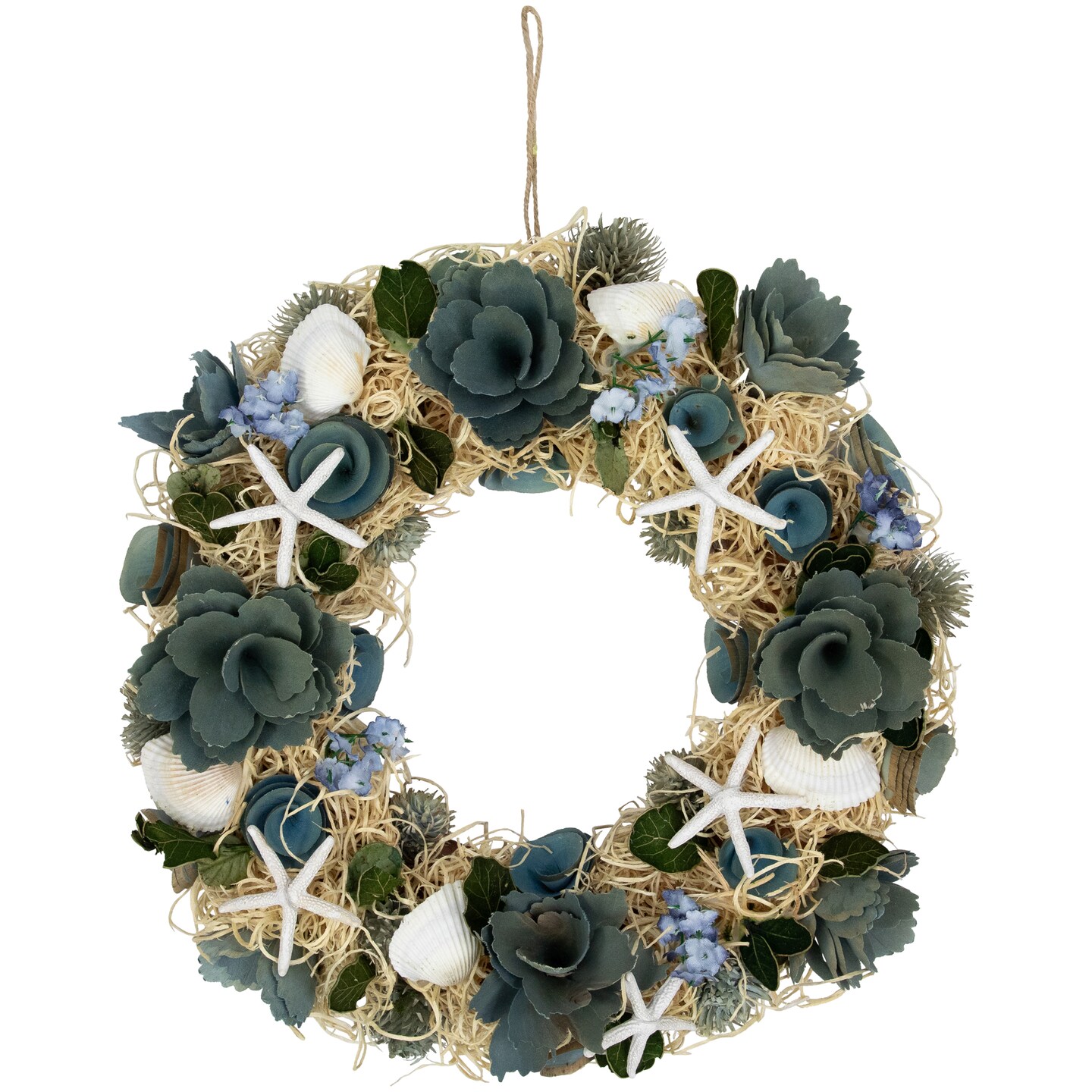 Northlight Floral Starfish and Seashells Artificial Wreath - 12&#x22;