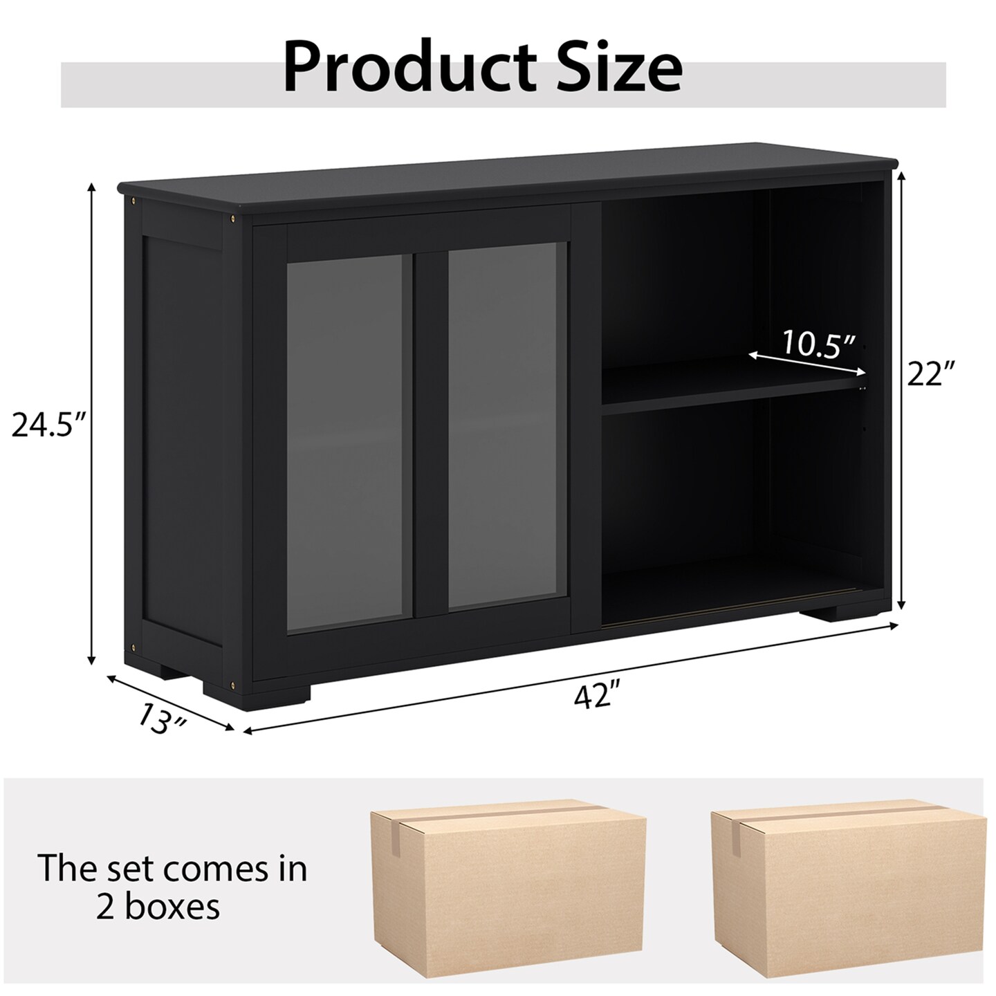 Costway 2-Door Stackable Buffet Sideboard Set of 2 with Sliding Tempered Glass Doors Black/Coffee/Gray/White