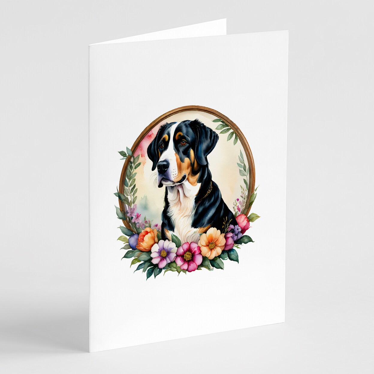 Caroline&#x27;s Treasures Greater Swiss Mountain Dog and Flowers Greeting Cards and Envelopes Pack of 8