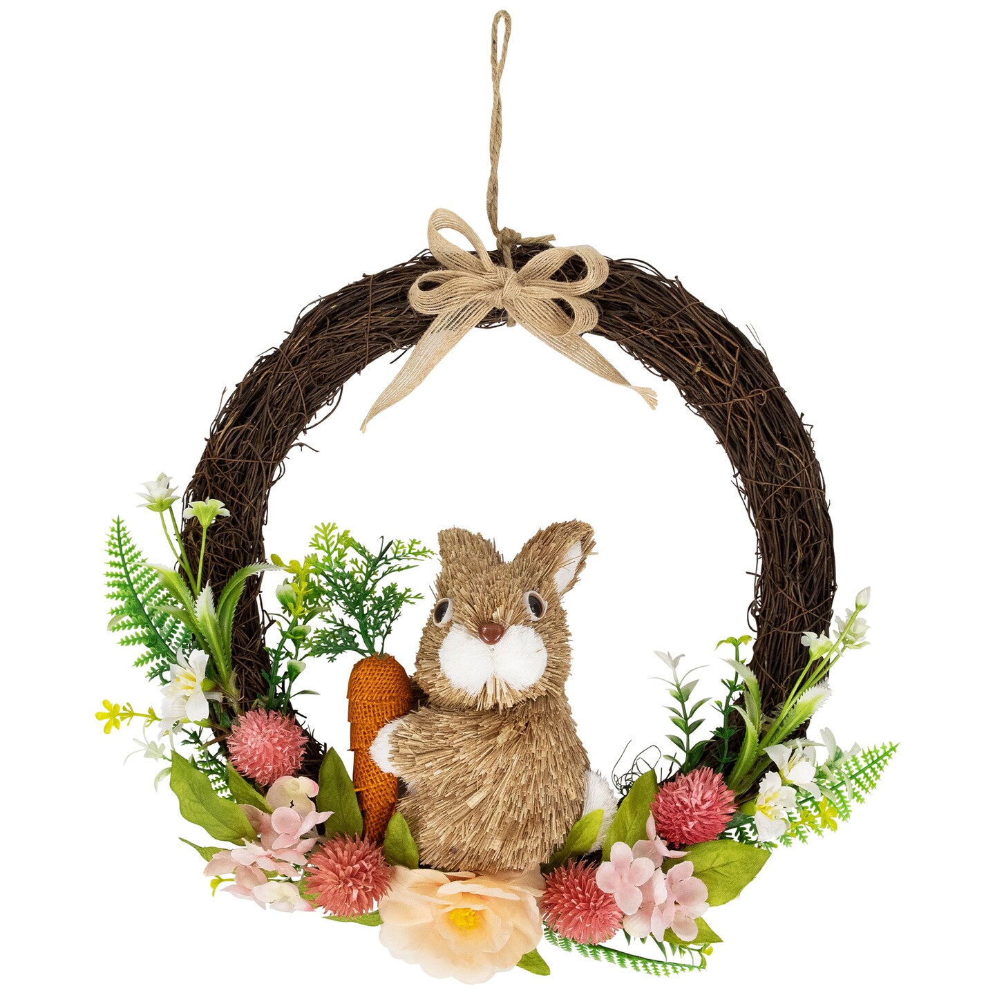 Northlight Floral Grapevine Spring Easter Wreath with Rabbit - 12&#x22;