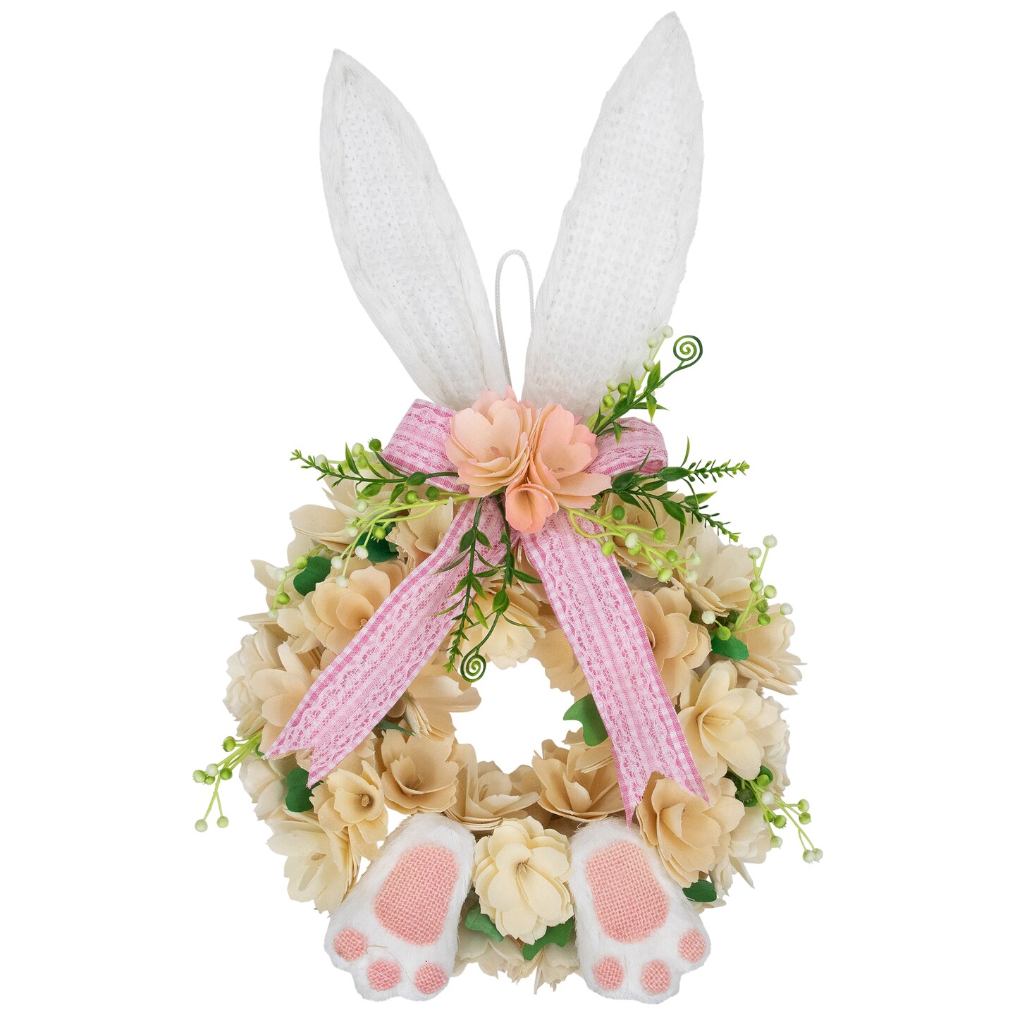 Northlight Wooden Floral Artificial Easter Wreath with Rabbit Ears and Paws - 18&#x22;