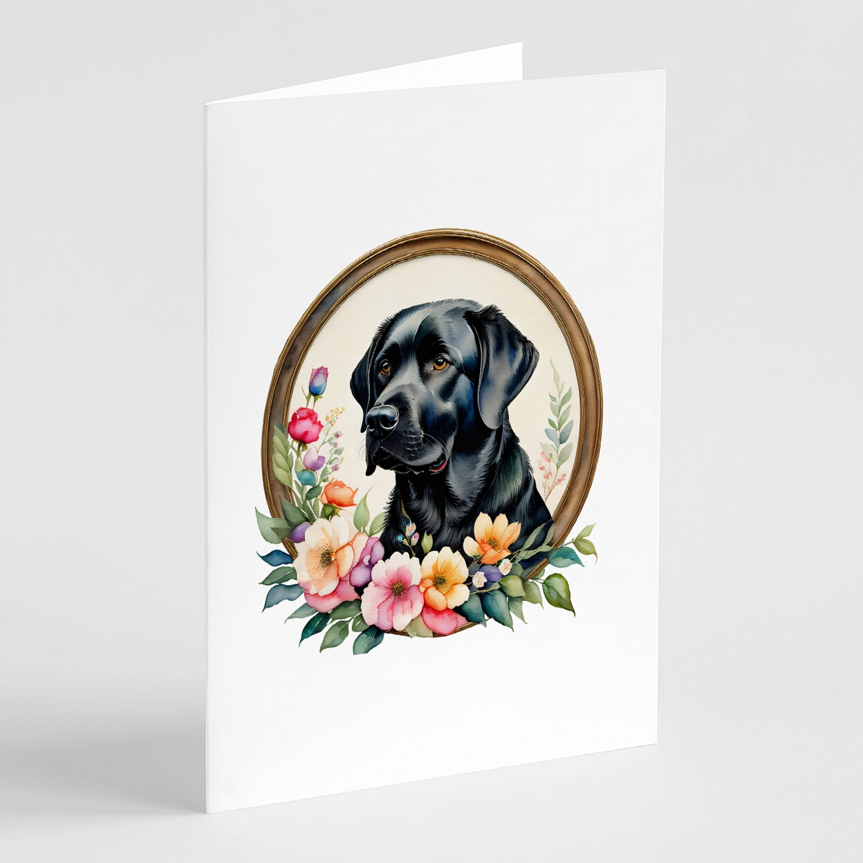 Caroline&#x27;s Treasures Black Labrador Retriever and Flowers Greeting Cards and Envelopes Pack of 8