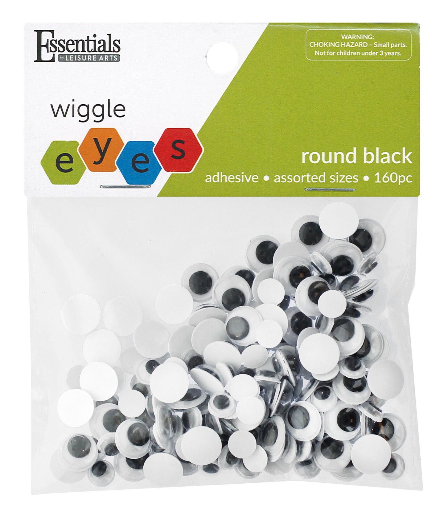 Essentials by Leisure Arts Eyes Sticky Back Moveable Assorted Black 160pc Googly Eyes, Google Eyes for Crafts, Big Googly Eyes for Crafts, Wiggle Eyes, Craft Eyes
