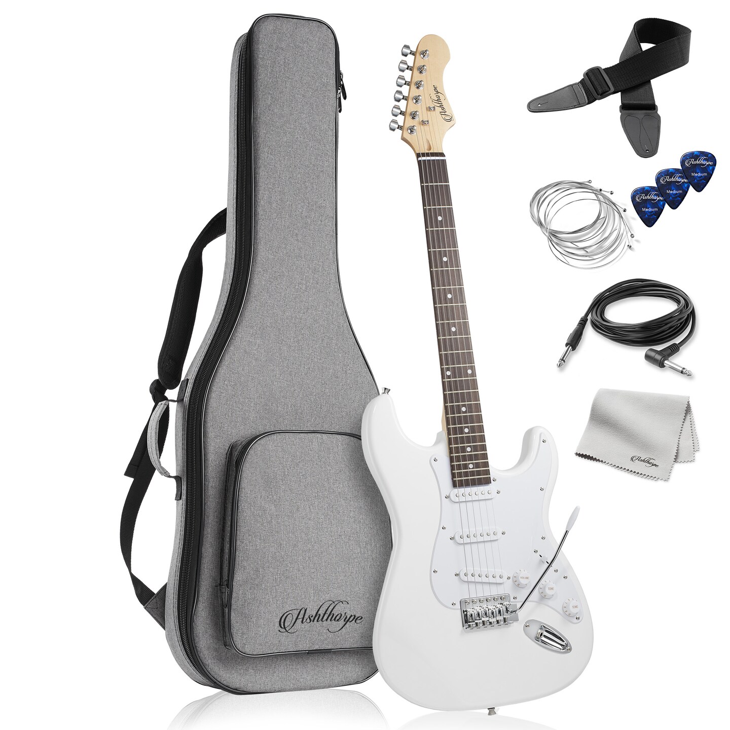 Ashthorpe 39-Inch Electric Guitar, Full-Size Guitar Kit with Padded Gig Bag, Tremolo Bar, Strap, Strings, Cable, Cloth, Picks