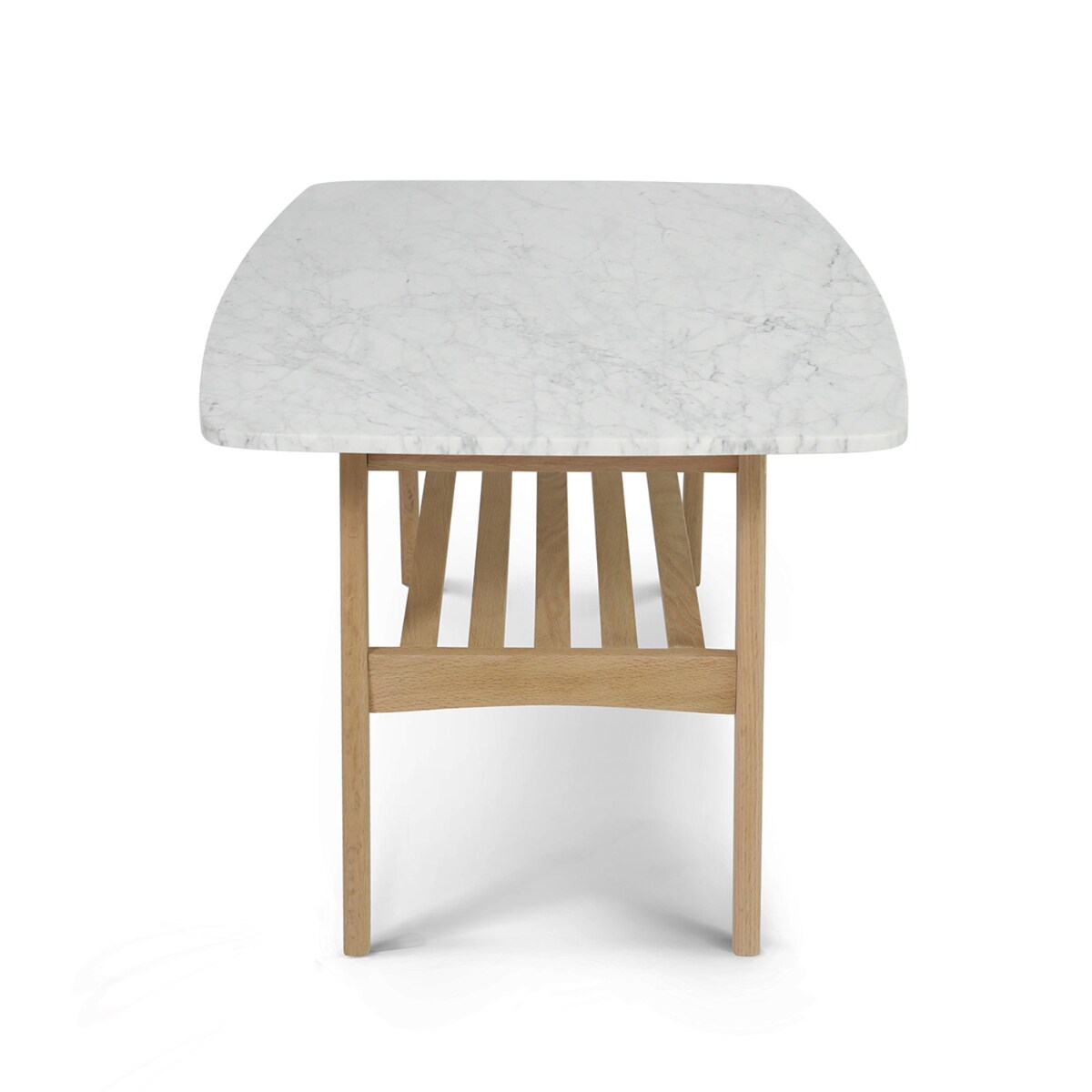 Contemporary Home Living 43&#x22; White and Beige Rectangular Italian Carrara Marble Coffee Table with Shelf