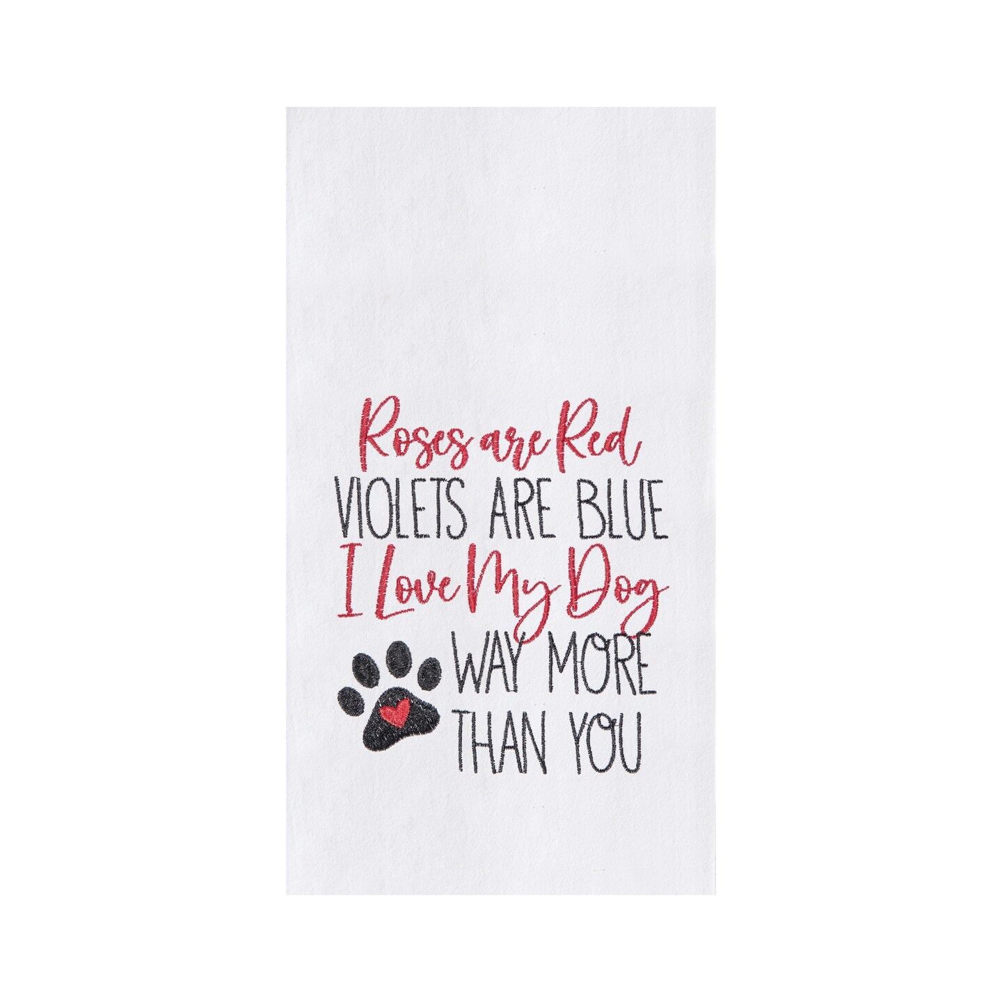 Valentine's Day "Love My Dog More" Pawprint Flour Sack Kitchen Dishtowel