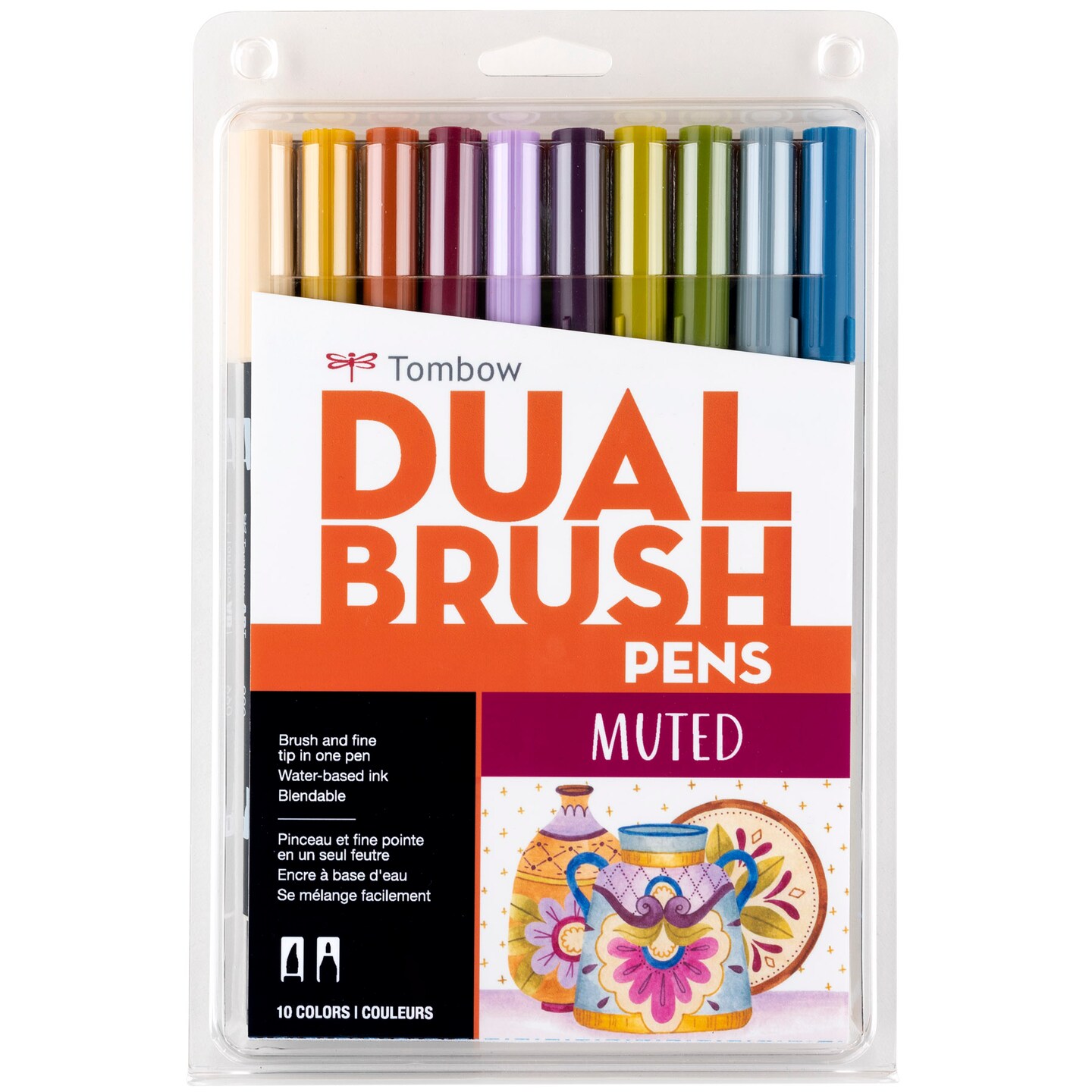 Tombow Dual Brush Pen Set, 10-Colors, Muted Tones