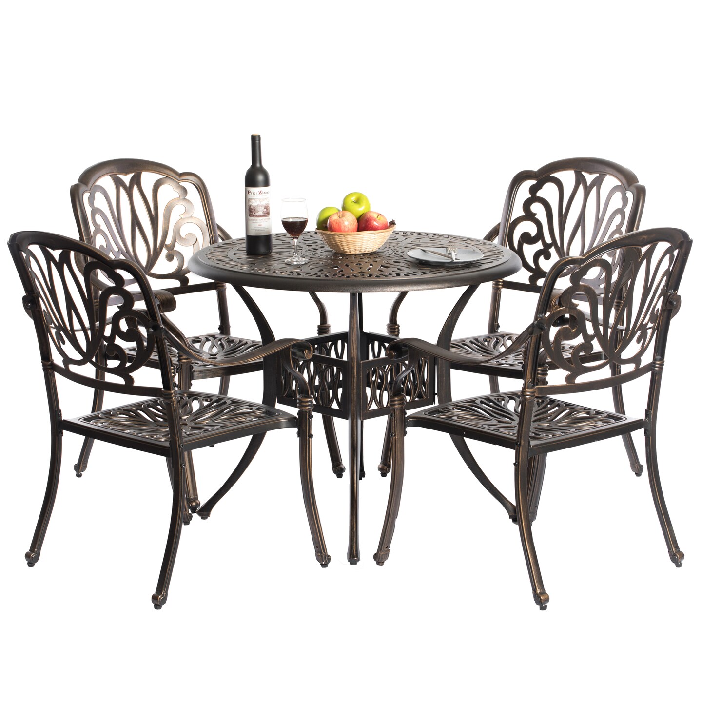 Indoor and Outdoor Bronze Dinning Set 2 Chairs with 1 Table Patio Cast Aluminum.