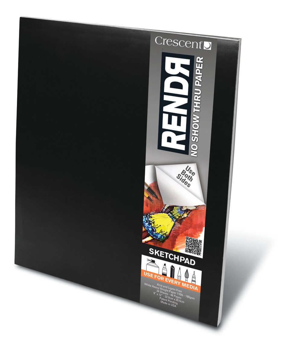 Crescent RENDR Hard-Cover Pad, 9in x 12in Tape-Bound, 48 Sheets/Pad