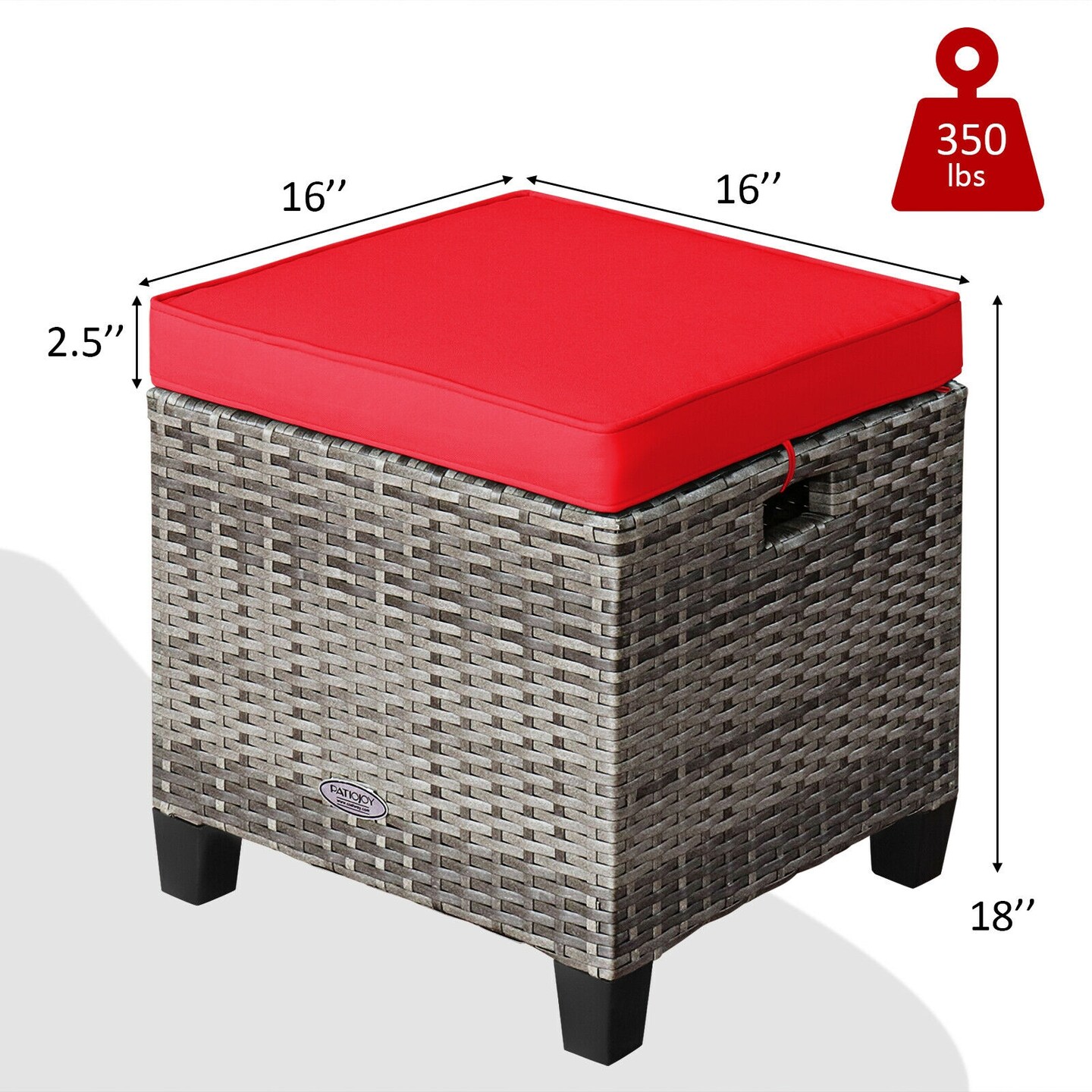2 Pieces Patio Rattan Wicker Ottoman Seat with Removable Cushions