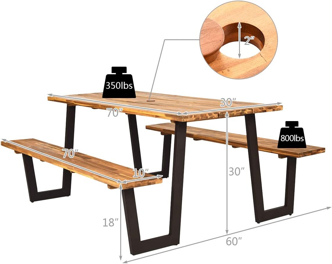 70 Inch Dining Table Set with Seats and Umbrella Hole