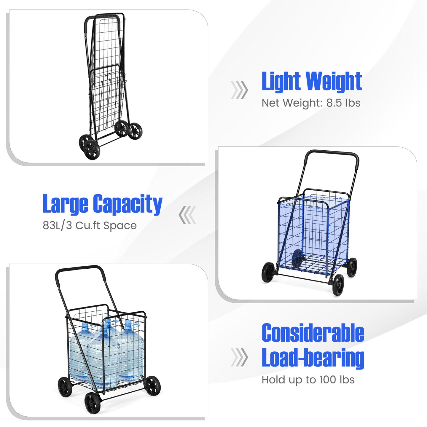 Portable Folding Shopping Cart Utility for Grocery and Laundry