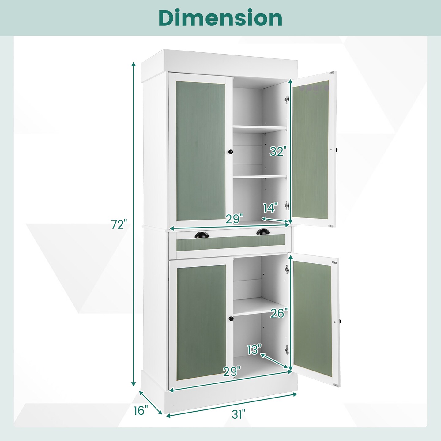 Costway 72&#x27;&#x27; Kitchen Buffet Hutch Pantry Cabinet Cupboard with 4 Doors &#x26; Adjustable Shelves