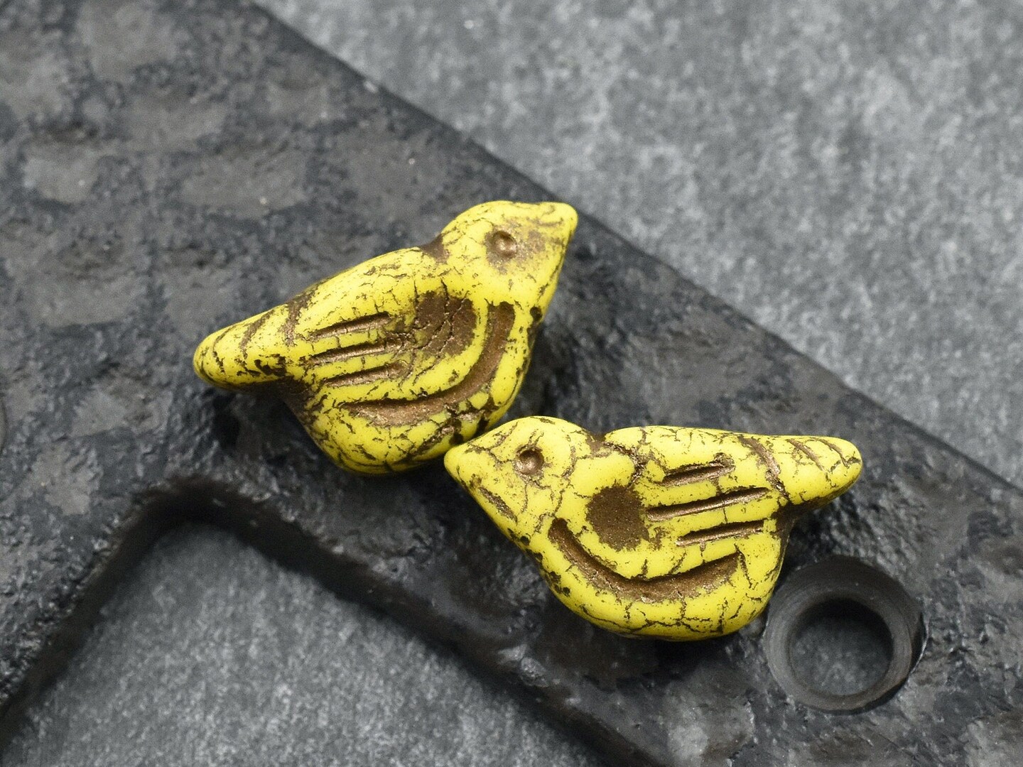 *6* 11x22mm Gold Washed Matte Opaque Yellow Bird Beads