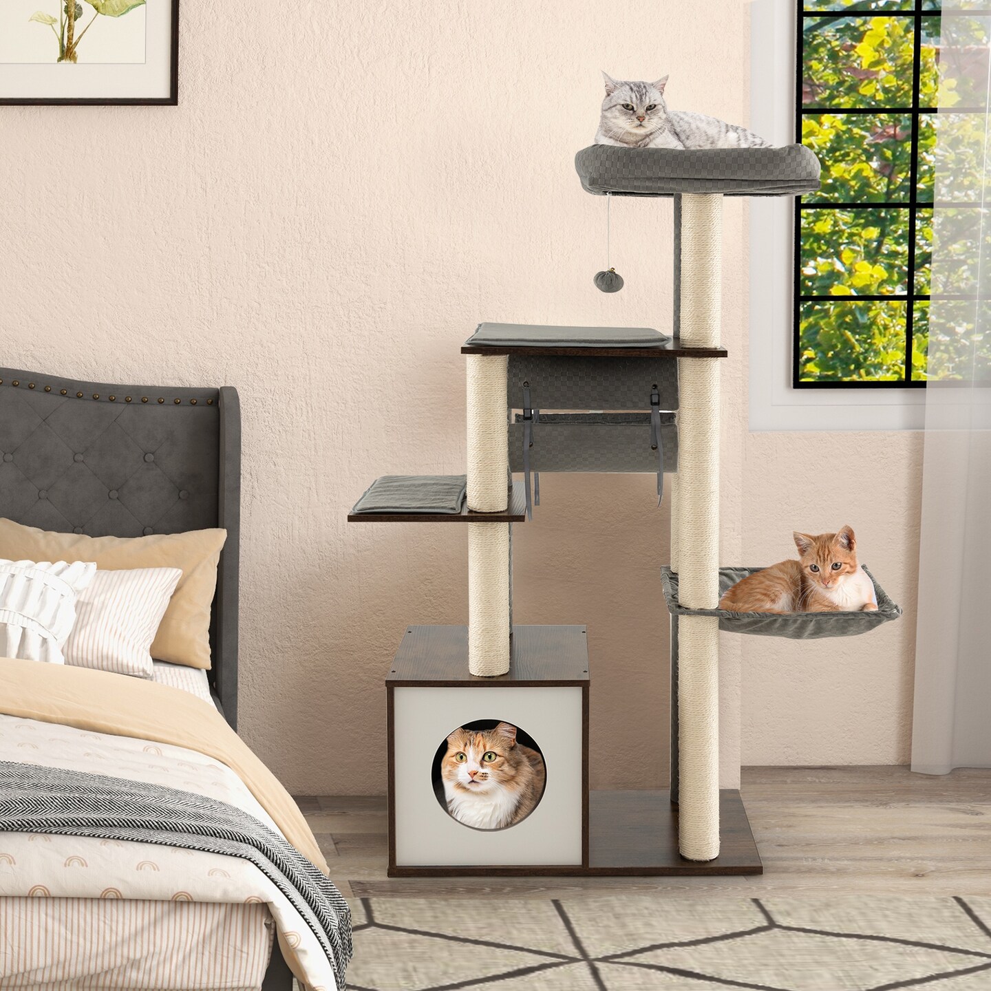 53 Inch Cat Tree with Condo and Swing Tunnel