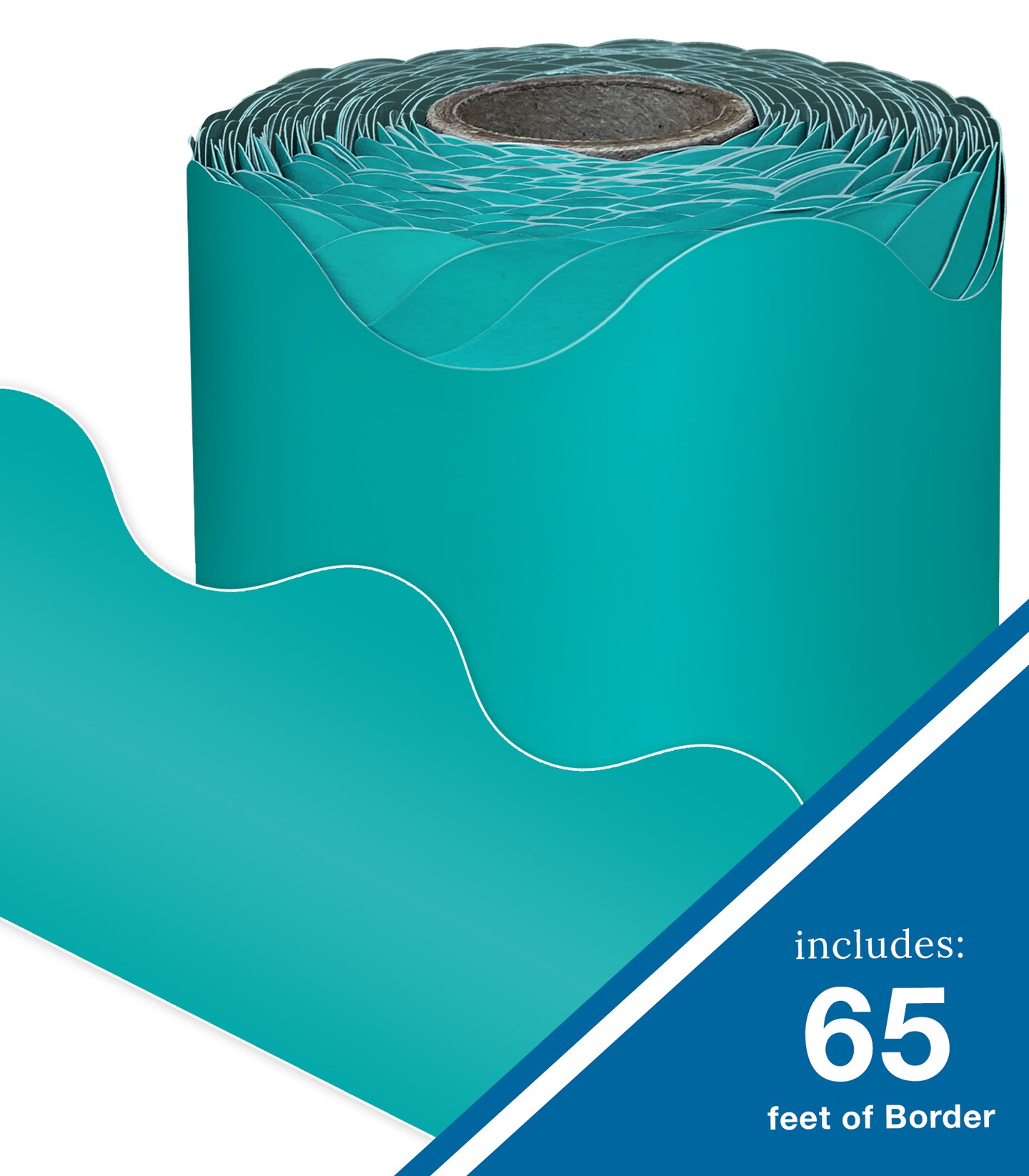 Carson Dellosa 65Ft of Teal Bulletin Board Borders, 1 Roll of Scalloped Trim for Rolling Whiteboard, Cork and Posterboard, Party, Office Decorations, and Classroom Decor