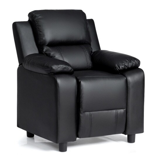 Deluxe Kids Armchair Recliner Headrest Sofa w/ Storage Arms-Black