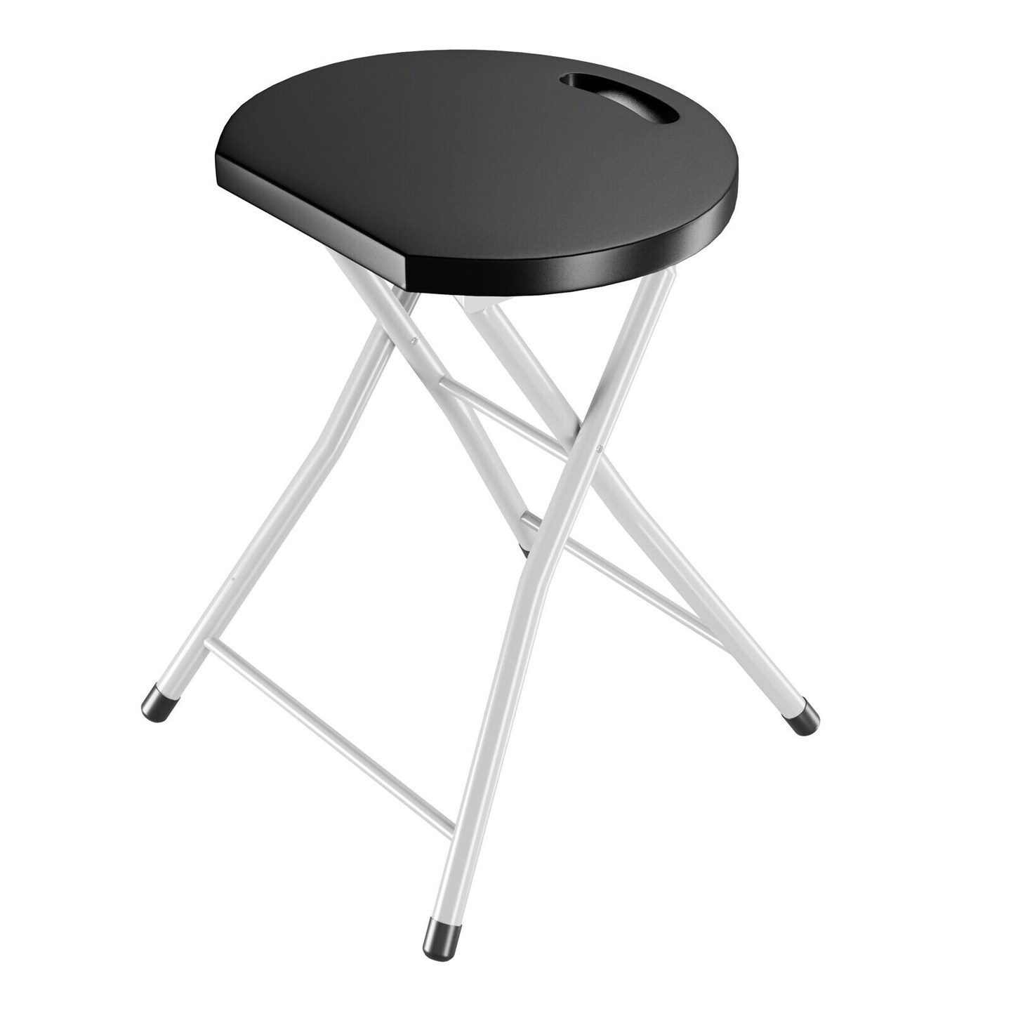 Compact Foldable Stool 330lb Capacity Portable Indoor Outdoor Black Silver