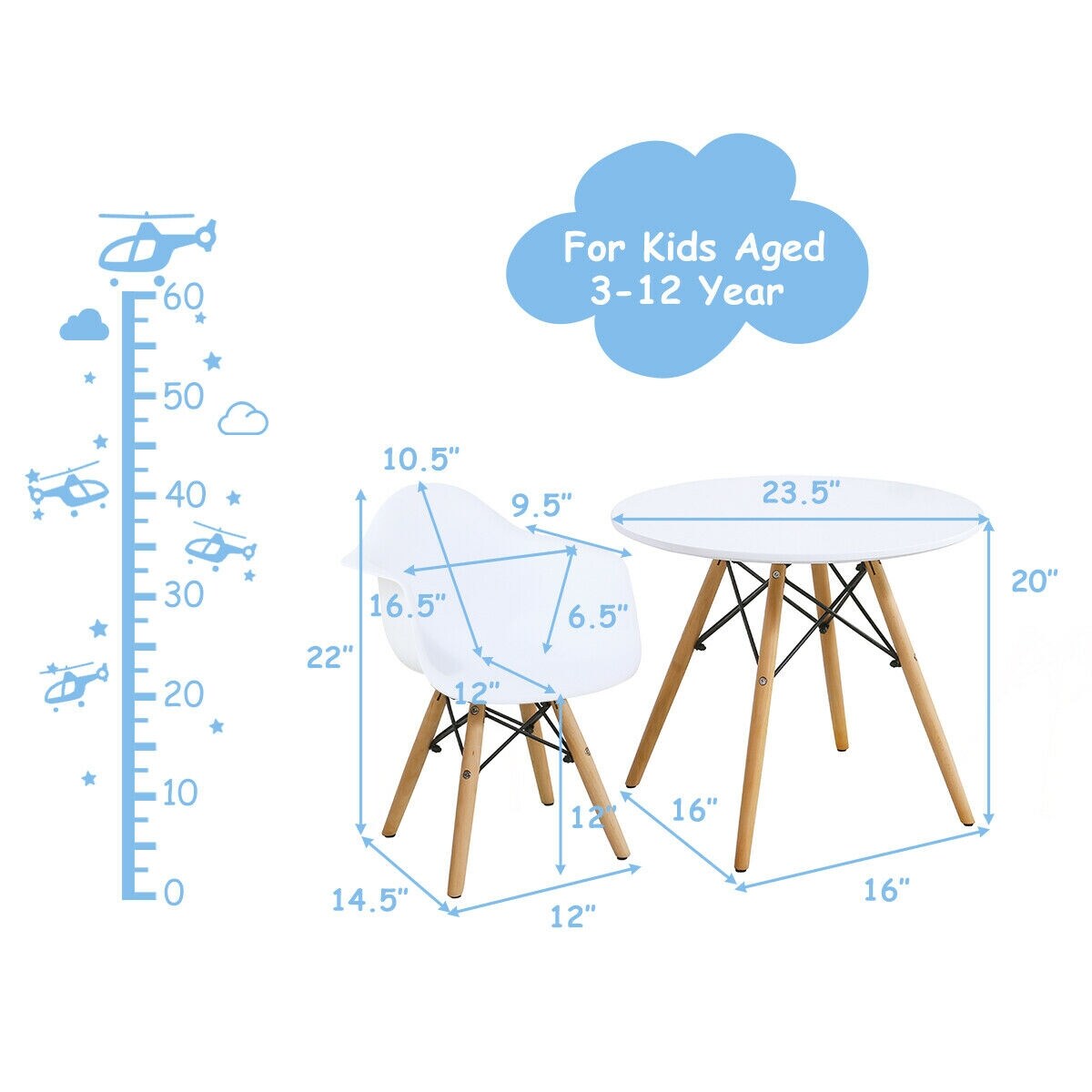 3 Pieces Kids Modern Round Table Chair Set
