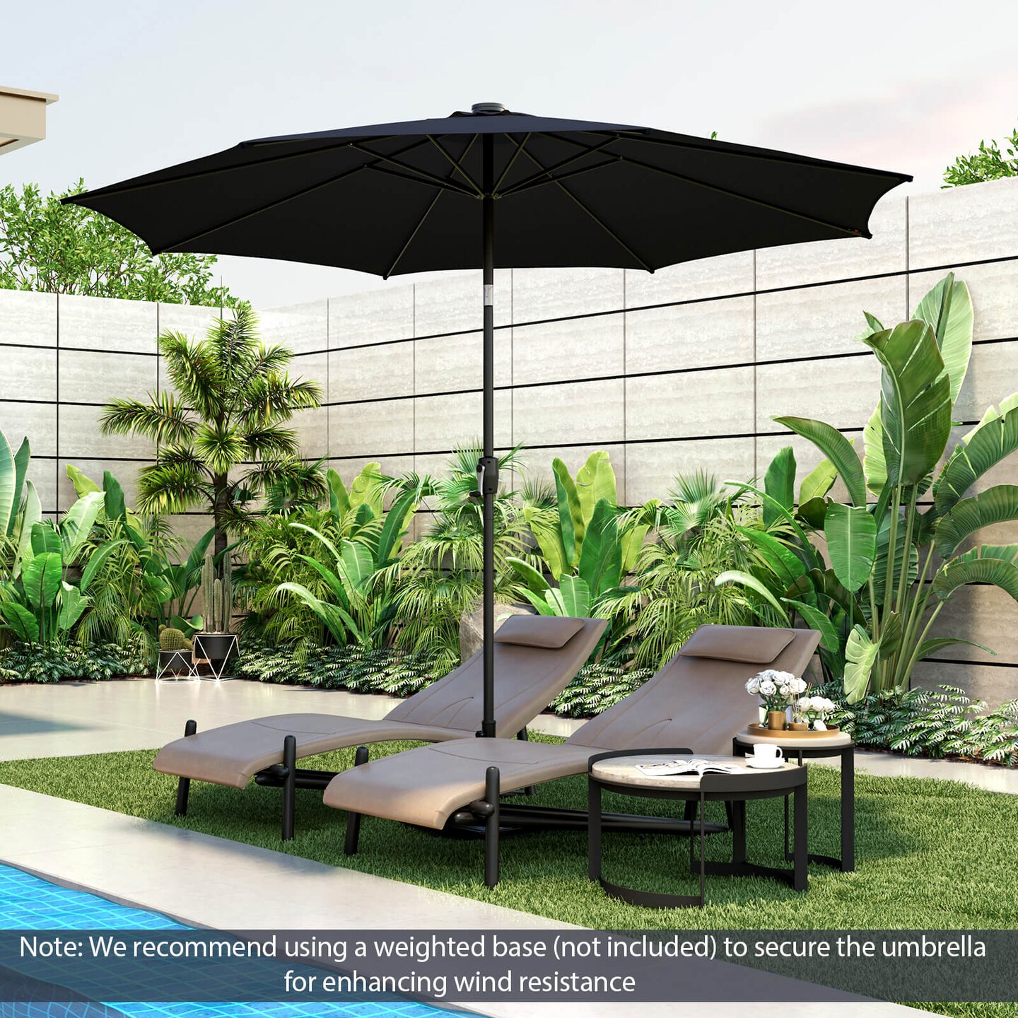 Patio Umbrella with 112 Solar Lights and Crank Handle