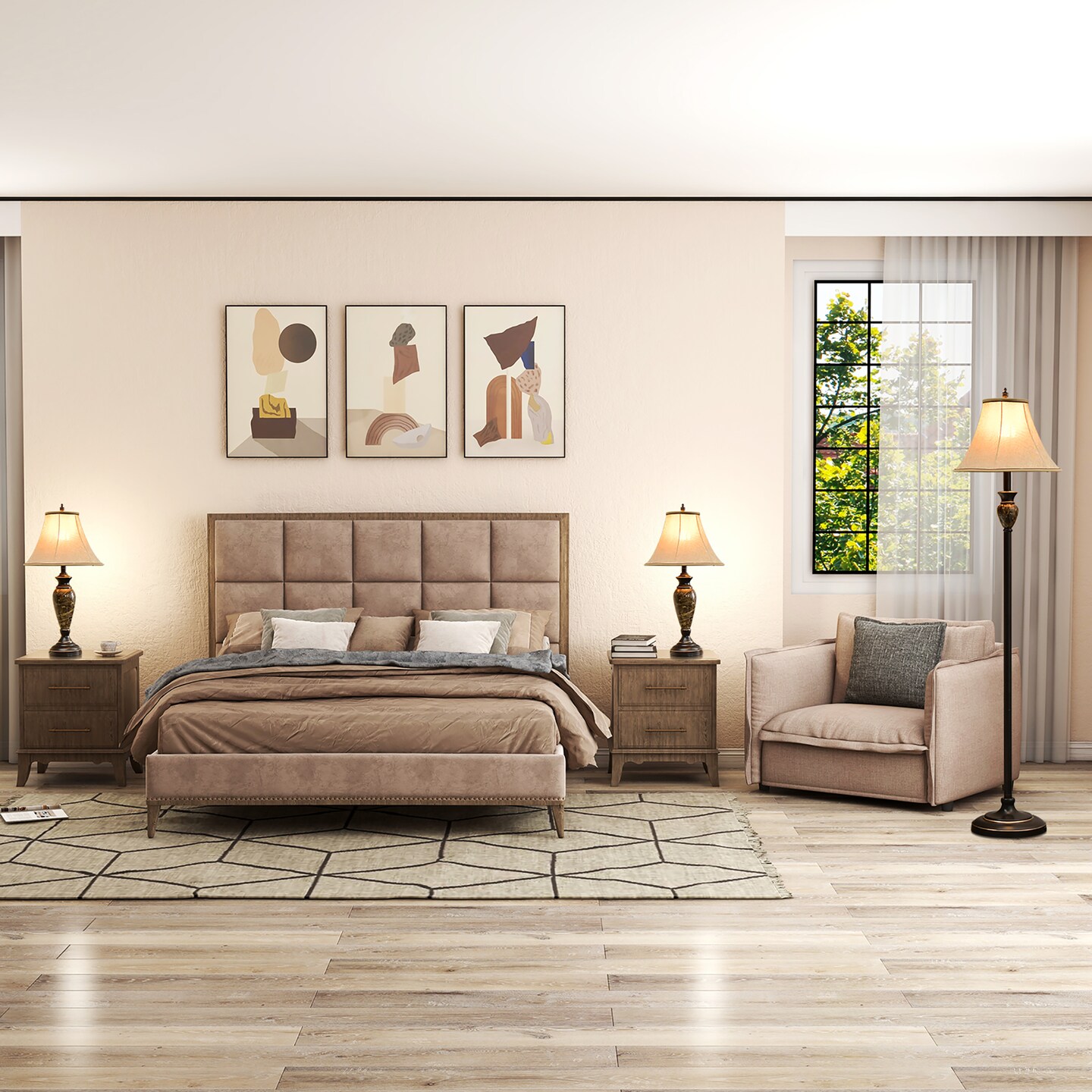 Costway 3-Piece Traditional Style Lamp Set with Linen Fabric Lamp Shades & Weighted Bases