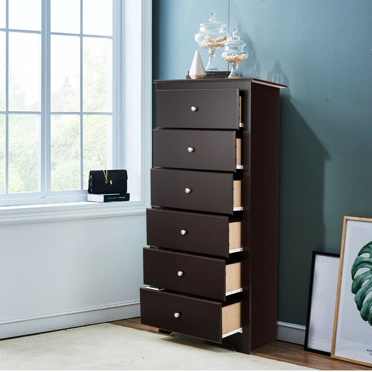 6 Drawers Chest Dresser Clothes Storage Bedroom Furniture Cabinet