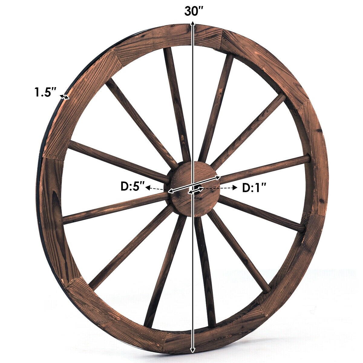 Brown Chinese Fir Decorative Wheel Steel Rim 30 Inch Retro Rustic Home Decor