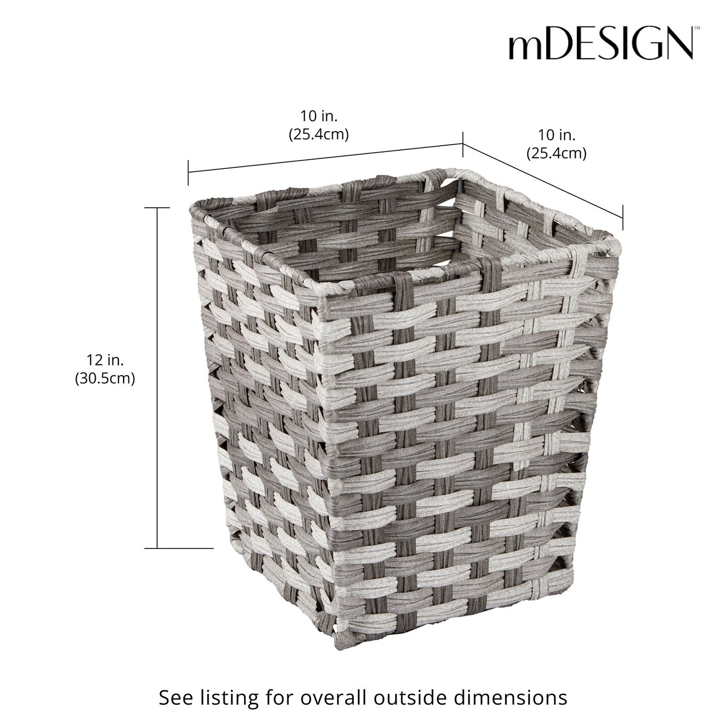 mDesign Woven Square Trash Can Wastebasket, Garbage Container Bin