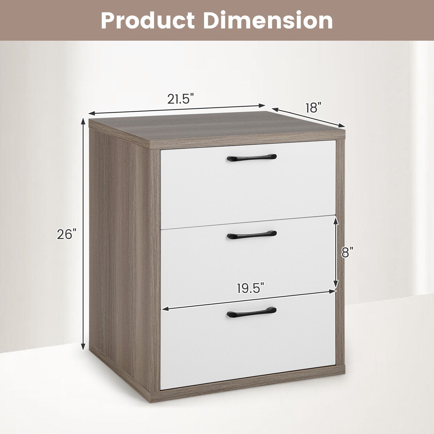 3 Slide-out Drawers Modern Dresser with Wide Storage Space
