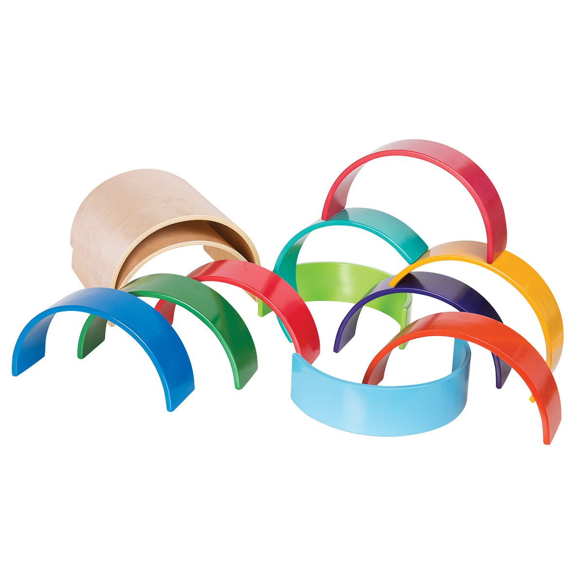 Kaplan Early Learning Company Wooden Rainbow Arches and Tunnels - 12 Pieces
