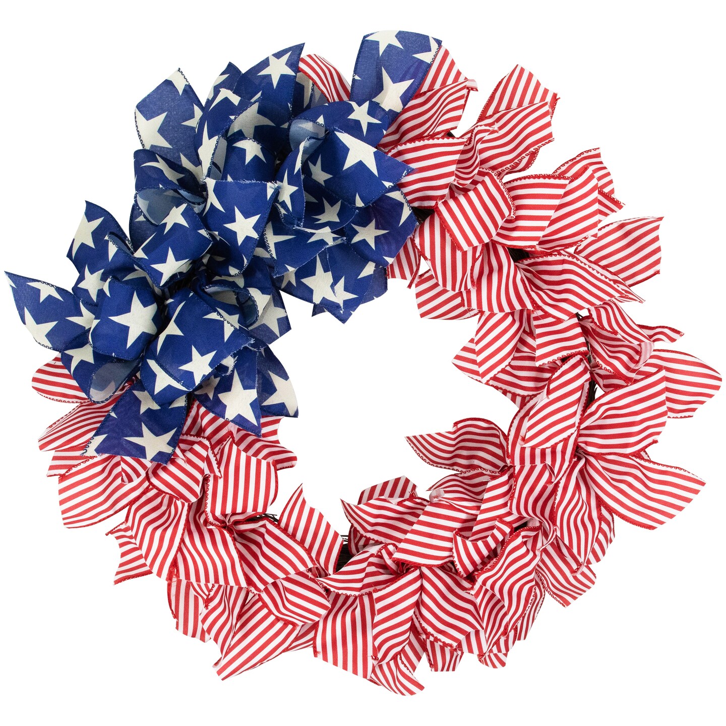 Northlight Stars and Stripes Patriotic Ribbon Wreath - 24&#x22;