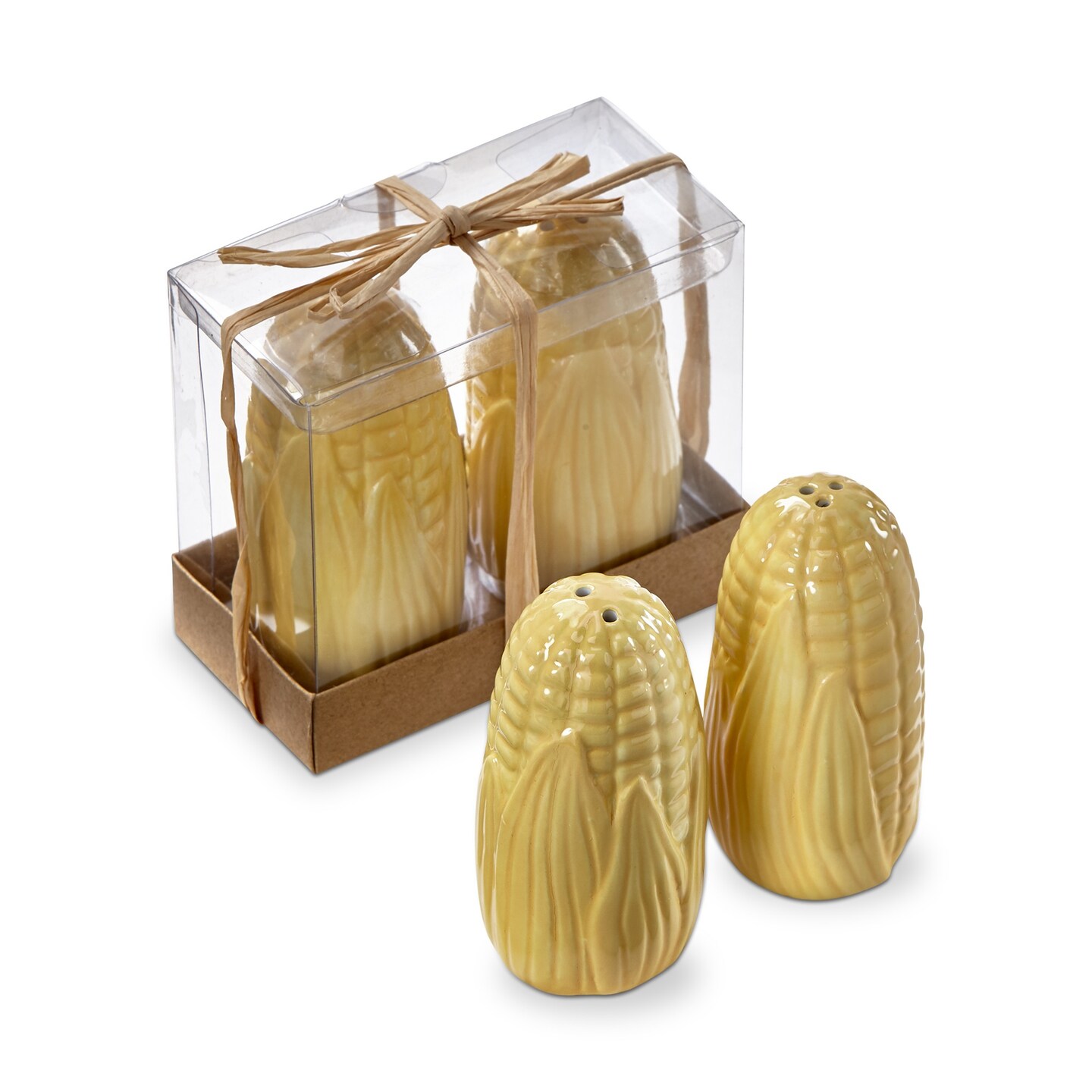 Corn on Cobb Shaped Ceramic Salt and Pepper Shakers, 1.5L x1.5W x 3.5H