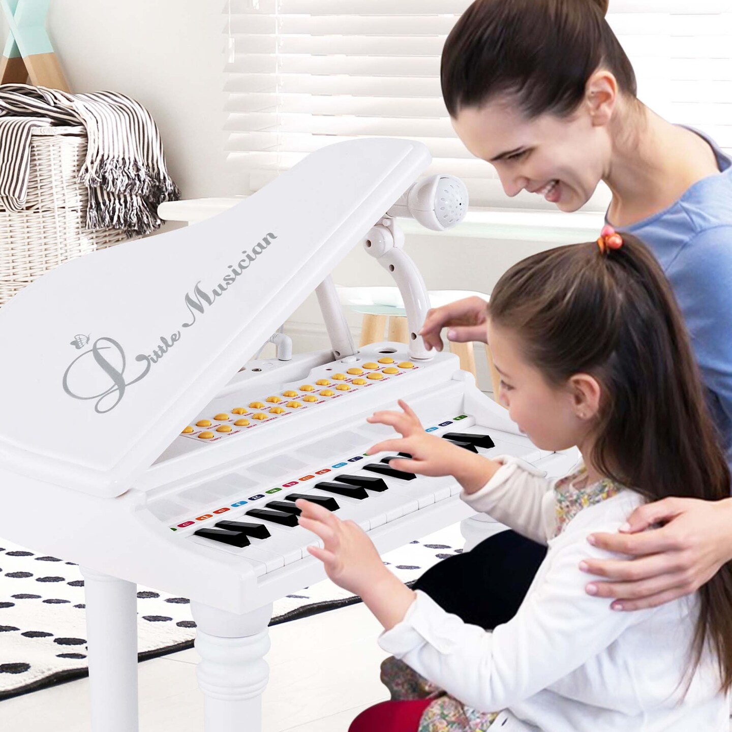 Costway 31 Keys Kids Piano Keyboard Toy Toddler Musical Instrument with Stool & Microphone Black/Pink/White